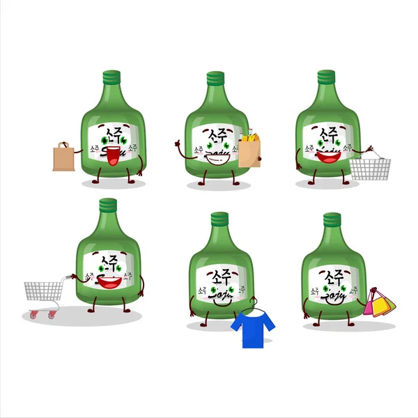 Rich Soju Mascot Design Style Going Shopping Vector Illustration — Image vectorielle