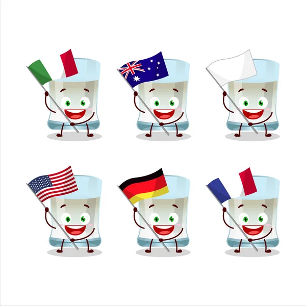 Tuica Cartoon Character Bring Flags Various Countries Vector Illustration — Vector de stock