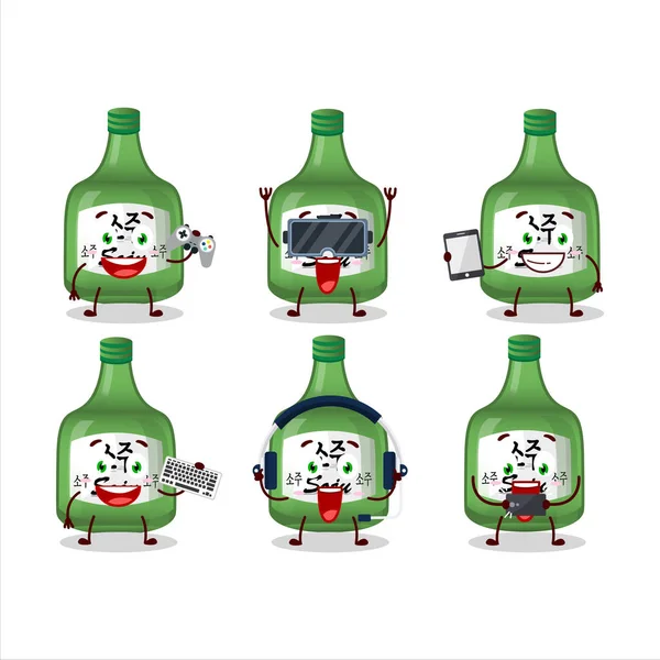 Soju Cartoon Character Playing Games Various Cute Emoticons Vector Illustration Grafik Vektor