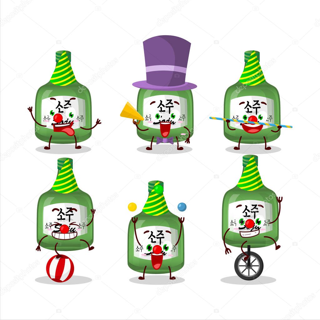 Cartoon character of soju with various circus shows. Vector illustration