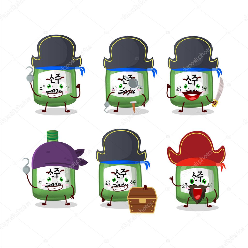 Cartoon character of soju with various pirates emoticons. Vector illustration