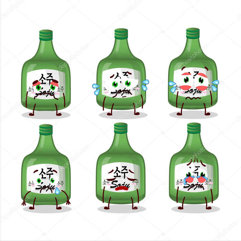 Soju cartoon in character with sad expression. Vector illustration