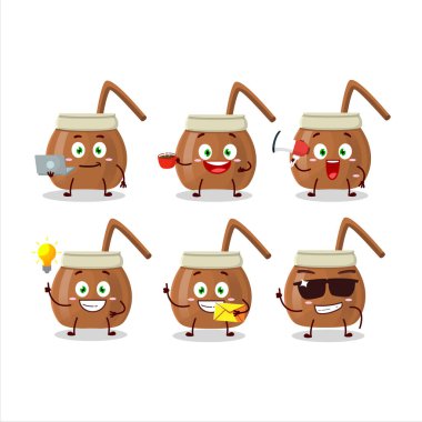 Mate tea cartoon character with various types of business emoticons. Vector illustration