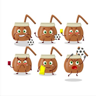 Mate tea cartoon character working as a Football referee. Vector illustration