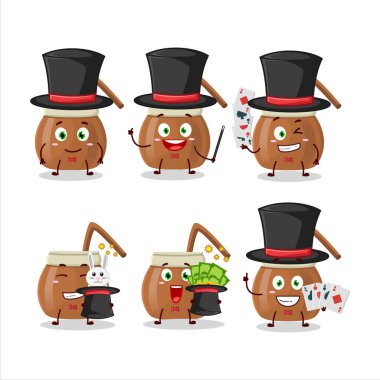 A mate tea Magician cartoon character perform on a stage. Vector illustration