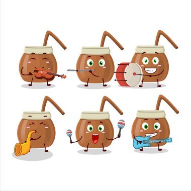 Cartoon character of mate tea playing some musical instruments. Vector illustration