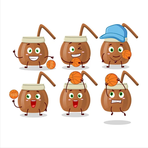 Talented mate tea cartoon character as a basketball athlete. Vector illustration