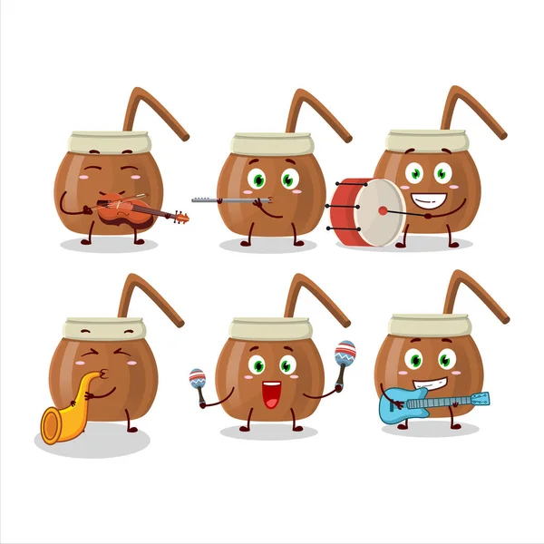 Cartoon character of mate tea playing some musical instruments. Vector illustration