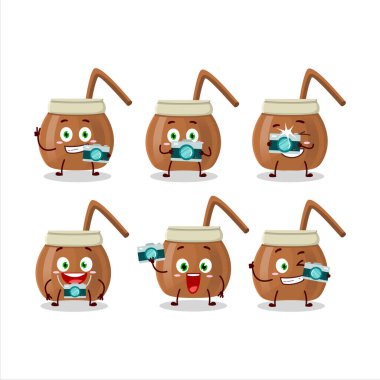 Photographer profession emoticon with mate tea cartoon character. Vector illustration