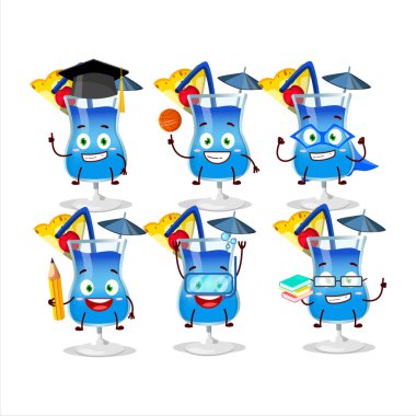 School student of blue hawaii cartoon character with various expressions. Vector illustration