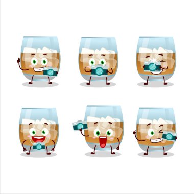 Rom içen çizgi film karakteri ile fotoğrafçılık mesleği simgesi. Vektör illüstrasyonu