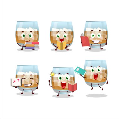 Komik bir kitap okurken romlu içecek karakteri konsepti. Vektör illüstrasyonu