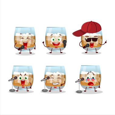 Sevimli bir çizgi film dizaynı olan romlu içecek ünlü bir şarkı söylüyor. Vektör illüstrasyonu