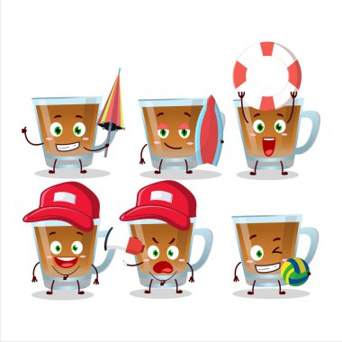 Happy Face Shaah karikatür karakteri sahilde oynuyor. Vektör illüstrasyonu