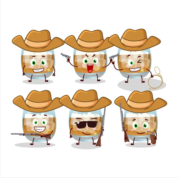 Cool Cowboy Rum Drink Cartoon Character Cute Hat Vector Illustration — Stock Vector