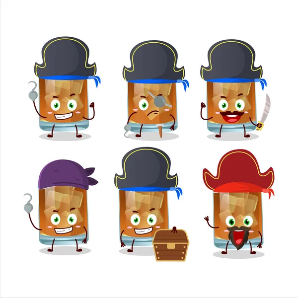 Personaje Dibujos Animados Whisky Con Varios Emoticonos Piratas Ilustración Vectorial — Archivo Imágenes Vectoriales