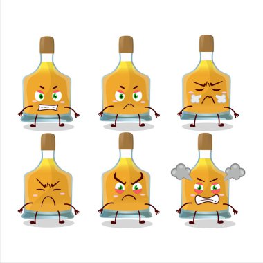 Çeşitli sinirli ifadeleri olan votka şişesi çizgi film karakteri. Vektör illüstrasyonu