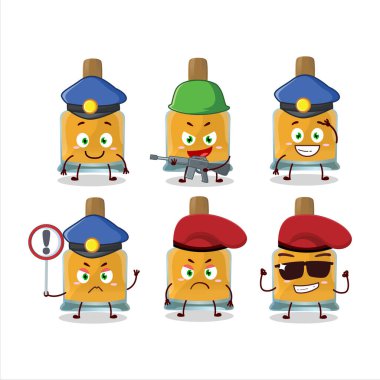 Kendini votka şişesi maskotu tasarımına adamış bir polis memuru. Vektör illüstrasyonu