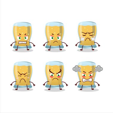 Bir bardak elma şarabı karikatürü karakteri ve değişik kızgın ifadeler. Vektör illüstrasyonu