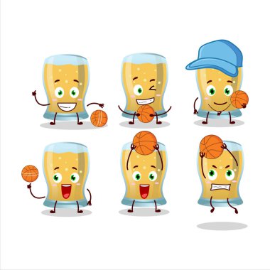 Bir basketbol atleti olarak yetenekli bir elma şarabı çizgi film karakteri. Vektör illüstrasyonu