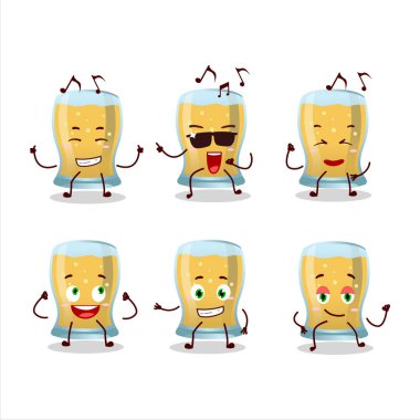 Elma şarabı dansçısının müzikten hoşlanan çizgi film karakterinin görüntüsü. Vektör illüstrasyonu