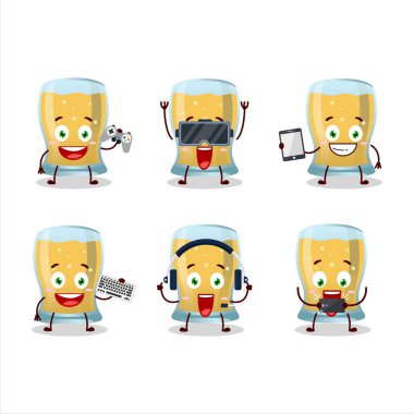 Elma şarabı çizgi film karakteri çeşitli şirin ifadelerle oyunlar oynuyor. Vektör illüstrasyonu