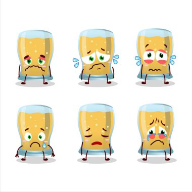 Üzgün suratlı bir bardak elma şarabı karakteri. Vektör illüstrasyonu