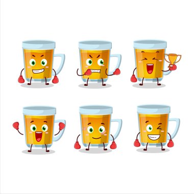 Sportif bir bardak çay, boks, çizgi film, maskot tasarımı. Vektör illüstrasyonu