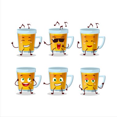 Bir bardak çay dansçısının müzikten hoşlanan çizgi film karakteri görüntüsü. Vektör illüstrasyonu