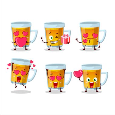 Bir bardak çay karikatürü karakteri ve sevimli bir ifade. Vektör illüstrasyonu