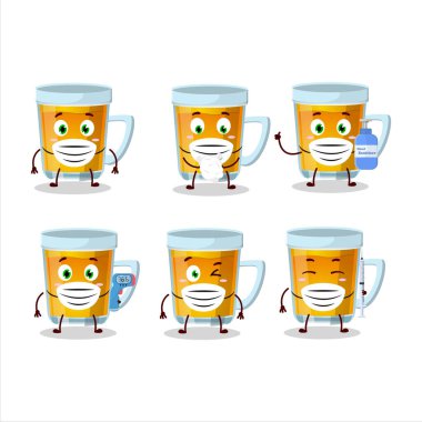 Bir bardak çay karikatürü tasarımı salgın sırasında sağlıklı kalmaya devam ediyor. Vektör illüstrasyonu