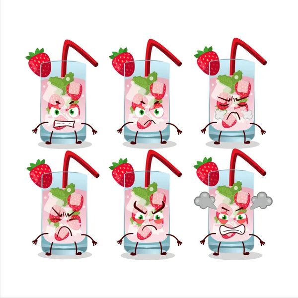 草莓莫吉托卡通人物与各种愤怒的表情 矢量说明 — 图库矢量图片