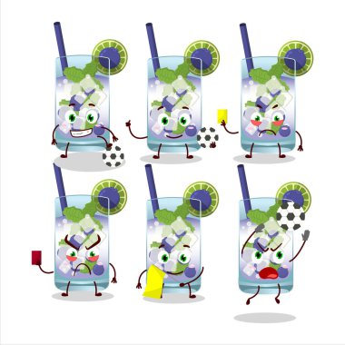 Futbol hakemi olarak çalışan yabanmersinli mojito çizgi film karakteri. Vektör illüstrasyonu