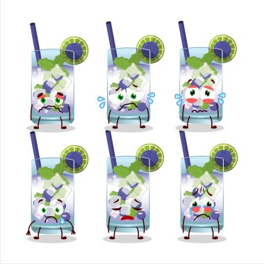 Üzücü suratlı yaban mersini mojito çizgi film karakteri. Vektör illüstrasyonu