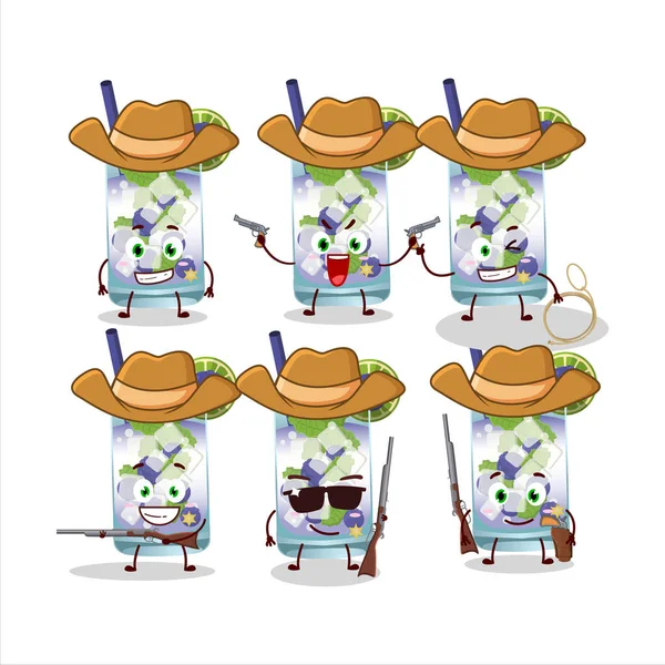 Cool Cowboy Myrtille Mojito Personnage Dessin Animé Avec Chapeau Mignon — Image vectorielle