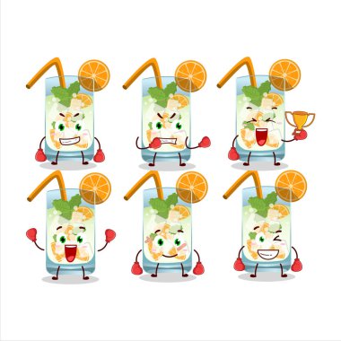 Sportif turuncu mojito boks sporu çizgi film maskotu tasarımı. Vektör illüstrasyonu