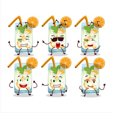 Portakallı mojito dansçısının müzikten hoşlanan çizgi film karakteri. Vektör illüstrasyonu