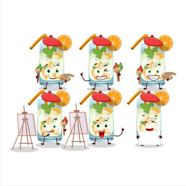 Portakallı mojito çizgi film karakterinin fırçalı sanatçısı. Vektör illüstrasyonu