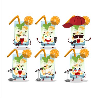 Portakallı mojito 'nun ünlü bir şarkı söylediği şirin bir çizgi film konsepti. Vektör illüstrasyonu