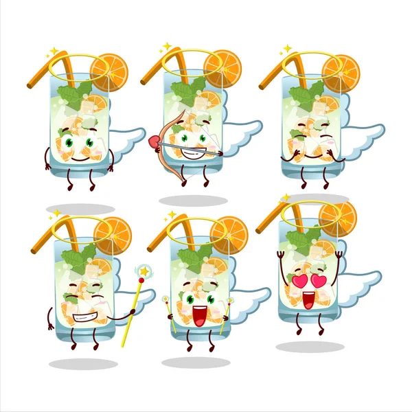 Portakallı mojito çizgi filmi sevimli bir melek karakteri olarak tasarlandı. Vektör illüstrasyonu