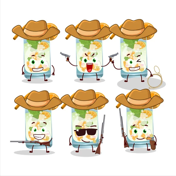 Cool Cowboy Orange Mojito Personnage Dessin Animé Avec Chapeau Mignon — Image vectorielle