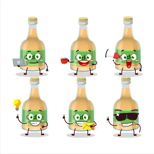 Personagem Desenho Animado Garrafa Sidra Com Vários Tipos Emoticons Negócios — Vetor de Stock