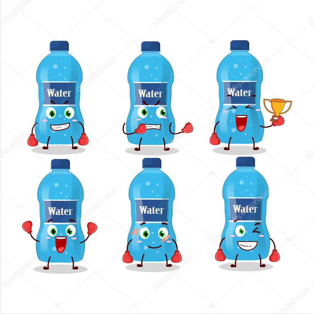 A sporty water bottle boxing athlete cartoon mascot design. Vector illustration