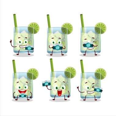 Guaro çizgi film karakteri ile fotoğrafçılık mesleği simgesi. Vektör illüstrasyonu