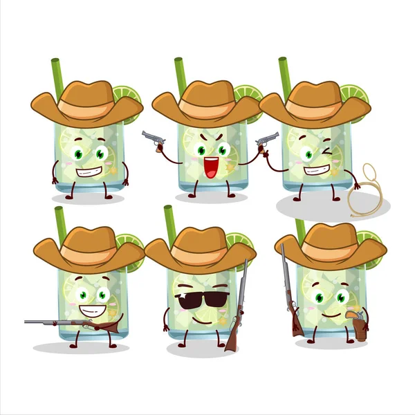 Cowboy Guaro Fresco Personaje Dibujos Animados Con Sombrero Lindo Ilustración — Vector de stock