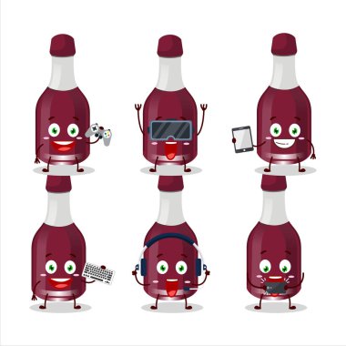 Ginjiha şişe çizgi film karakteri çeşitli şirin ifadelerle oyunlar oynuyor. Vektör illüstrasyonu