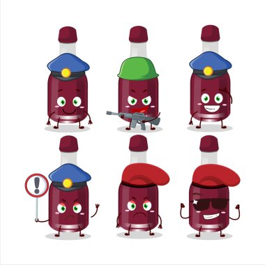 Ginjiha şişe maskotu tasarımı yapan kendini işine adamış bir polis memuru. Vektör illüstrasyonu