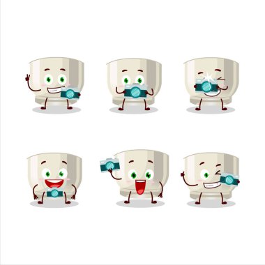 Bir bardak sake karikatür karakteri ile fotoğrafçılık mesleği simgesi. Vektör illüstrasyonu