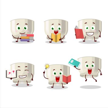 Bir bardak sake karikatür karakteri konsepti komik bir kitap okuyor. Vektör illüstrasyonu