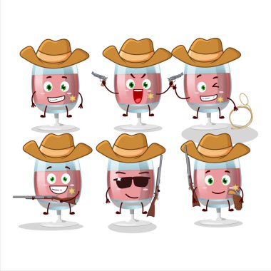 Güzel şapkalı havalı kovboy gül şarabı çizgi film karakteri. Vektör illüstrasyonu